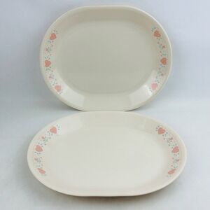 Corelle Country Hearts 12" Oval Serving 2 Platter Set Country Hearts Pink Teal